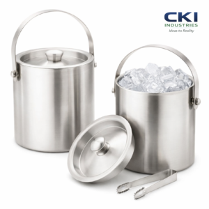 Stainless steel double wall ice bucket with tong fo hotels bars and restaurants