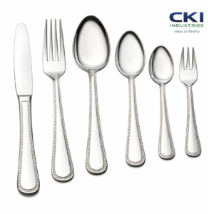 Stainless steel cutlery set with spoons forks knives dessert and serving utensils for hotels restaurants and fine dining